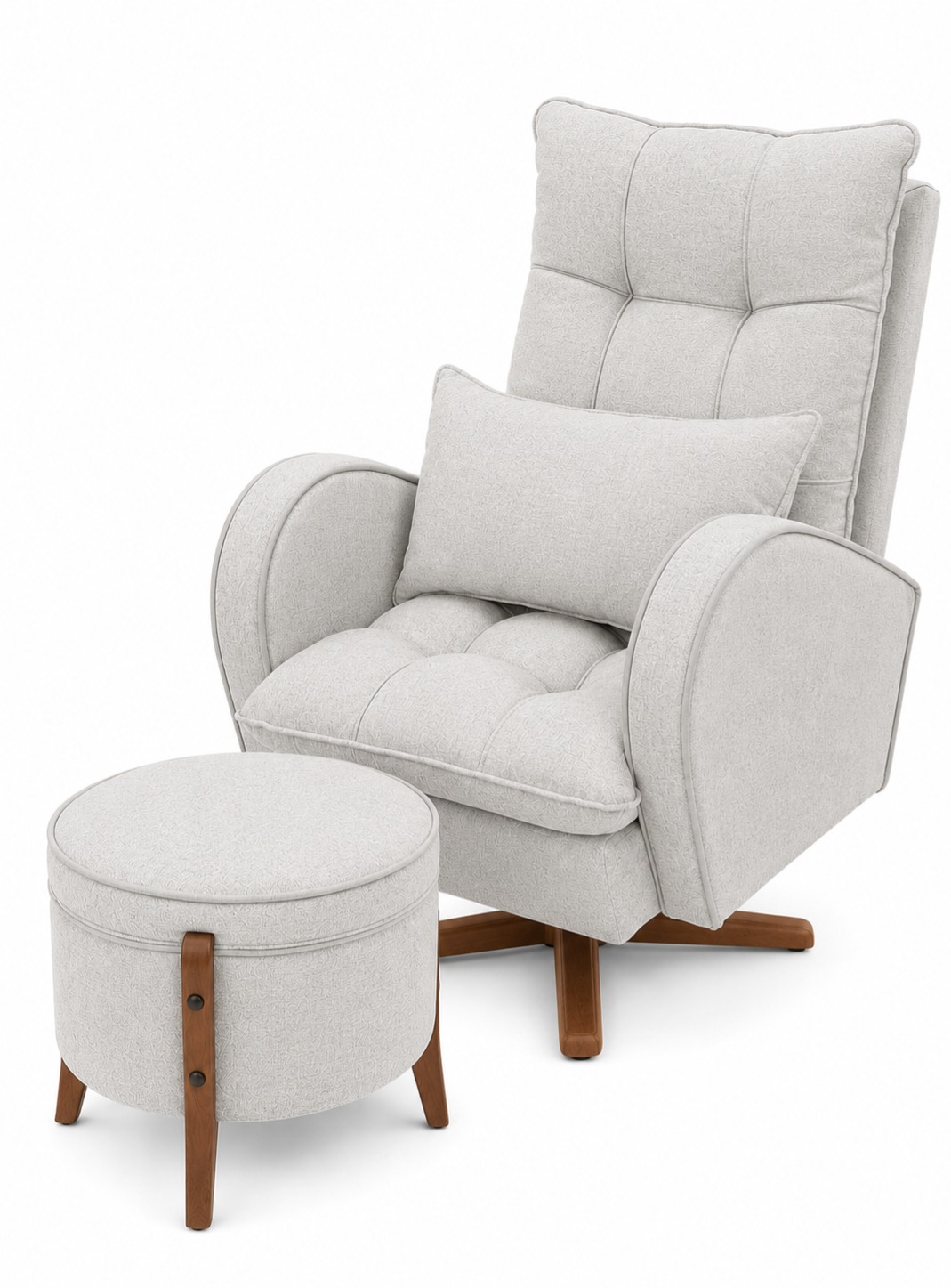 Poltrona Jade Balanço e Giro Madeira com Puff - Boucle Off