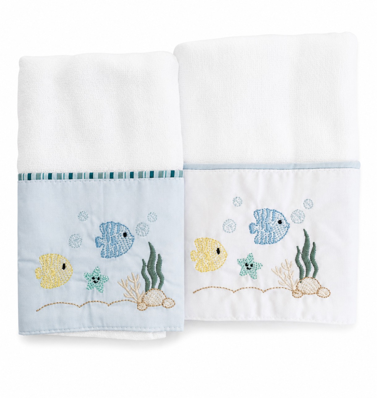 Kit Fralda de Ombro Bordada Fundo do Mar – 2 Unidades