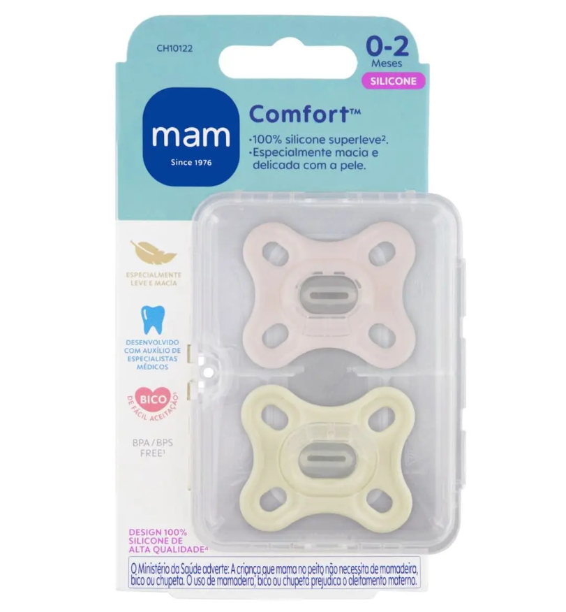 Kit Chupeta MAM Confort 2 Unidades 0-2 Meses + Clip it MAM