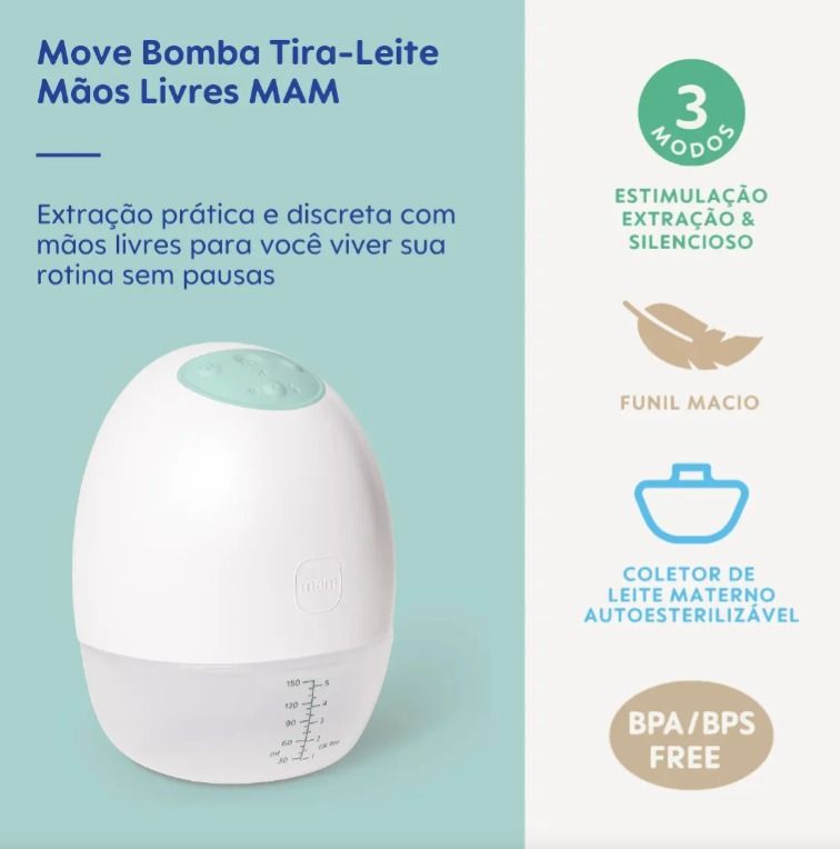 Move Bomba Tira-Leite Mãos Livres MAM - Extrator de Leite Materno Elétrico e Portátil - 2