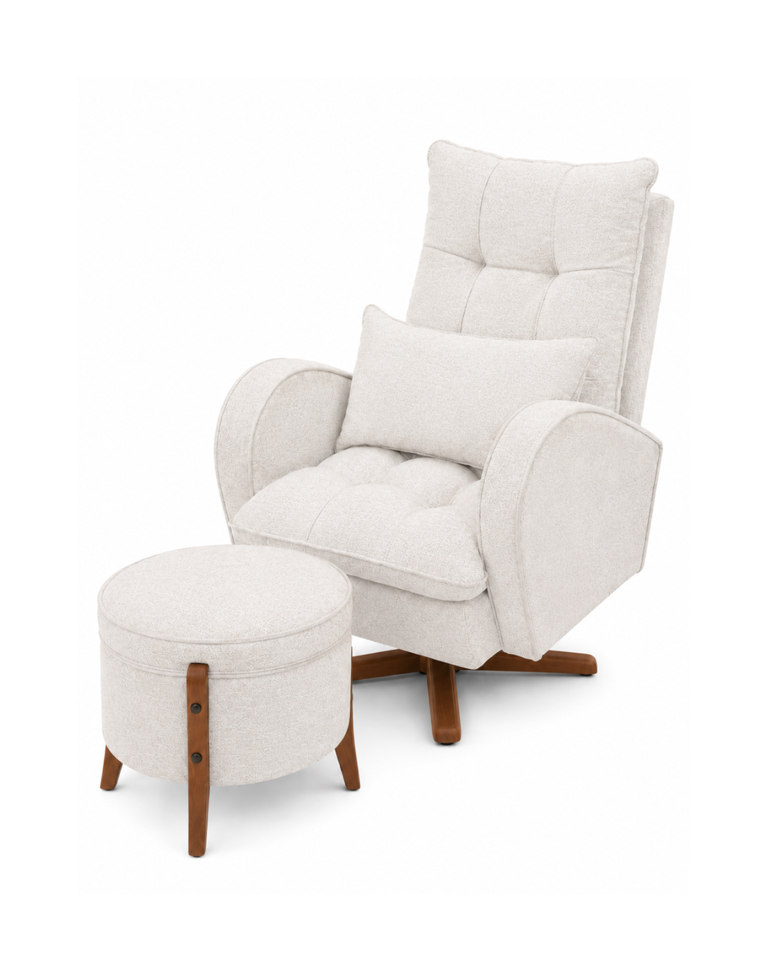 Poltrona Jade Balanço e Giro Madeira com Puff - Boucle Off - 2