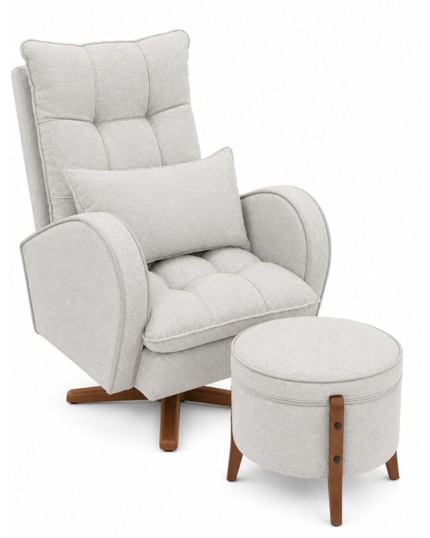 Poltrona Jade Balanço e Giro Madeira com Puff - Boucle Off - 1