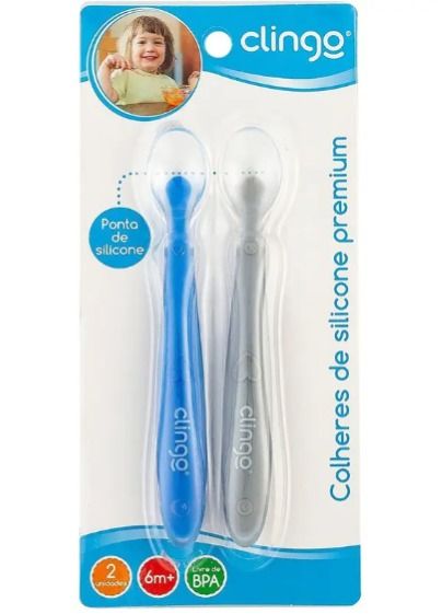 Colher Silicone Premium Colors Azul - Kit 2 Unid Clingo - 1