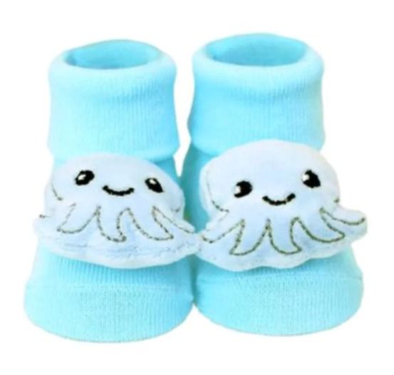 Pantufa Meia Infantil Baby Antiderrapante Azul com Chocalho Polvo - Clingo - Imagem 2
