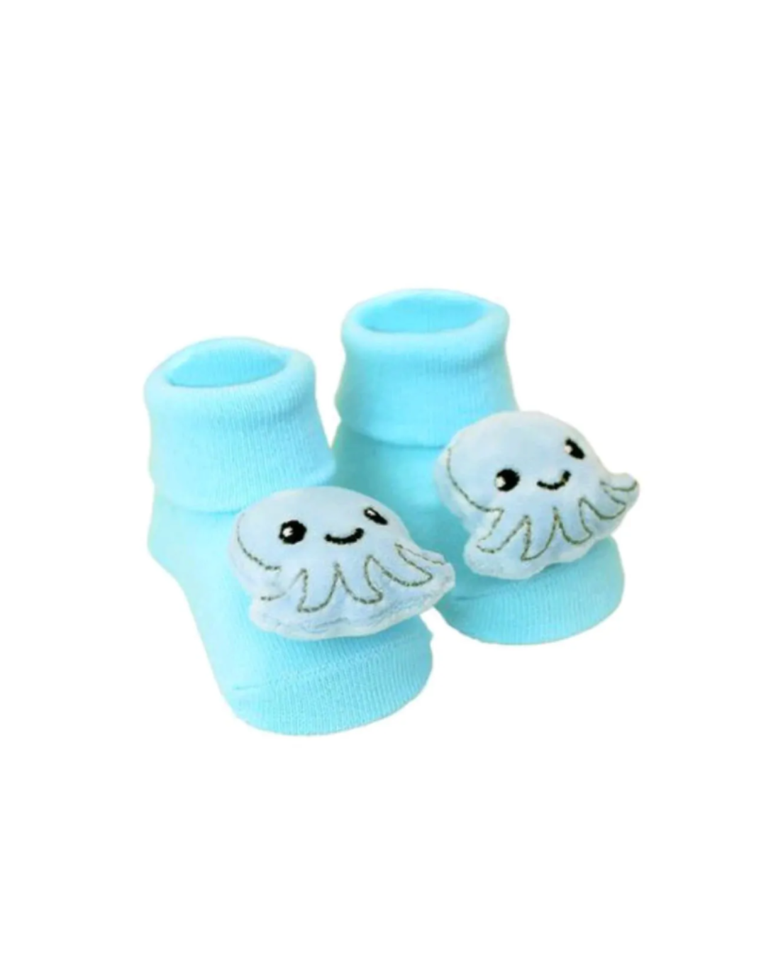 Pantufa Meia Infantil Baby Antiderrapante Azul com Chocalho Polvo - Clingo - 1