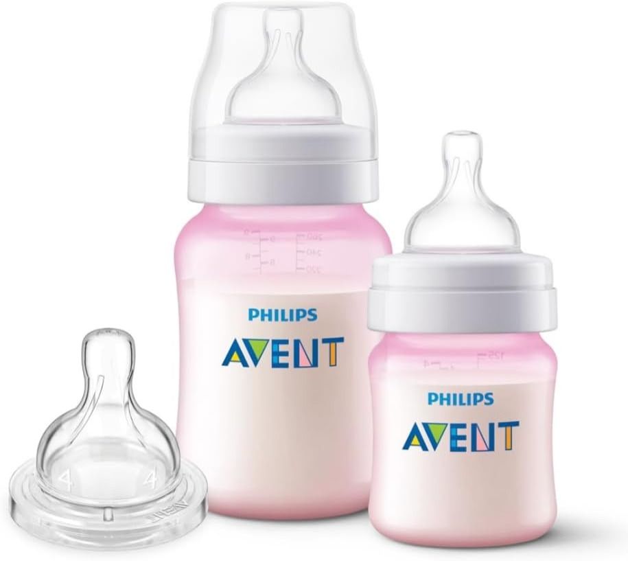 Philips Avent Kit duplo Mamadeira Anti-colic 125ml + 260ml + Bico extra 6m+, Rosa - 1