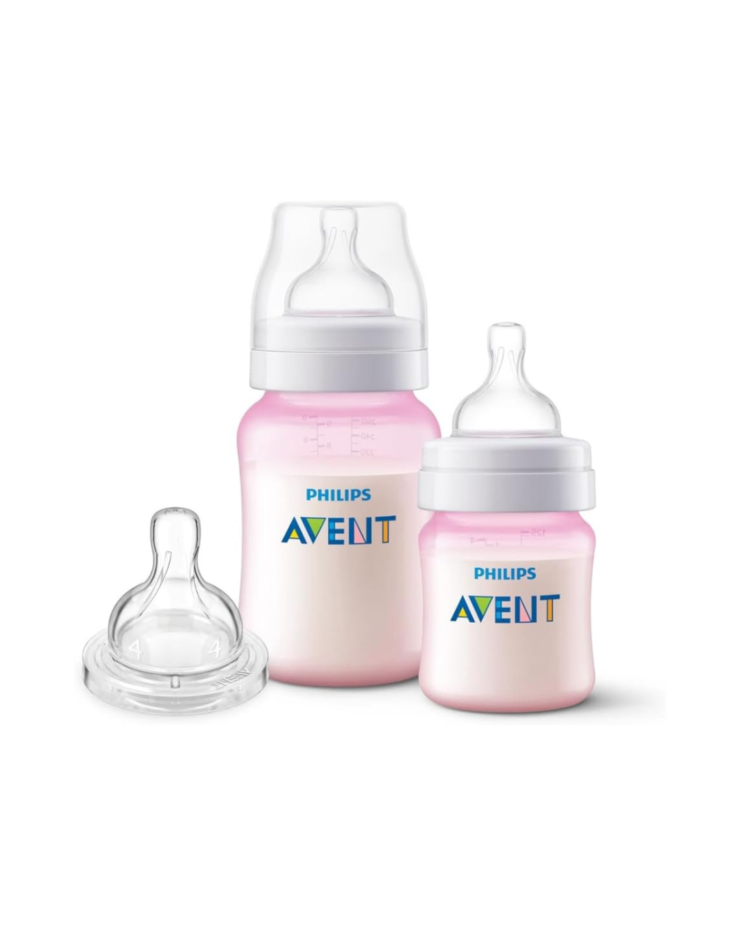 Philips Avent Kit duplo Mamadeira Anti-colic 125ml + 260ml + Bico extra 6m+, Rosa - 1